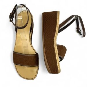 Miu Miu Canvas with Leather Trim Platform Sandals Women US9.5 EU39.5 Brown